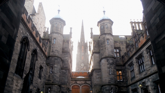 View looking up to the towers of New College